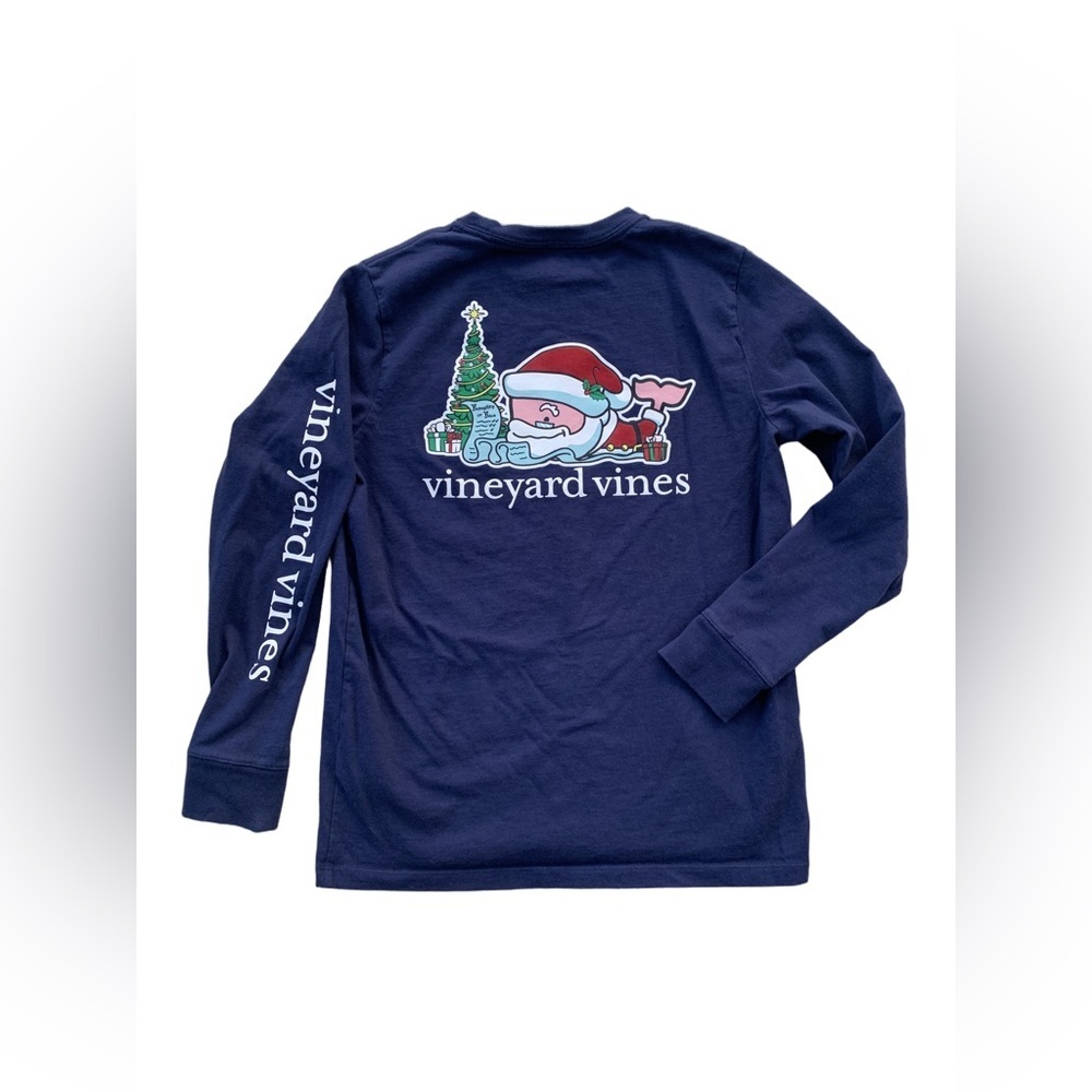 Vineyard Vines Size Medium, 12-14, Santa’s List Whale Long Sleeve Pocket Tee
